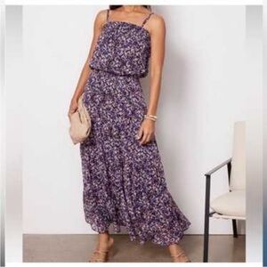 Evereve Navy Floral Smocked Maxi Dress with Pink Accents